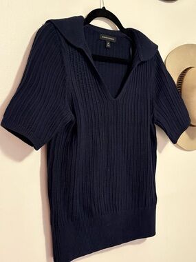 Banana Republic Slate Blue Ribbed V-Neck Sweater